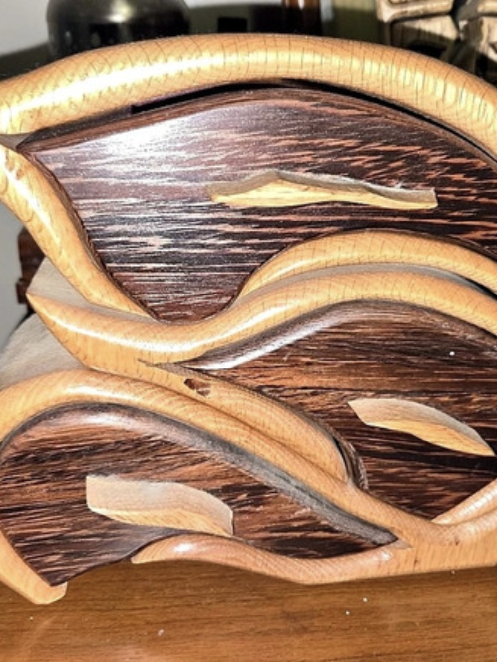Handcrafted Abstract Wood Decor Jewelry Box Brown & Tan
